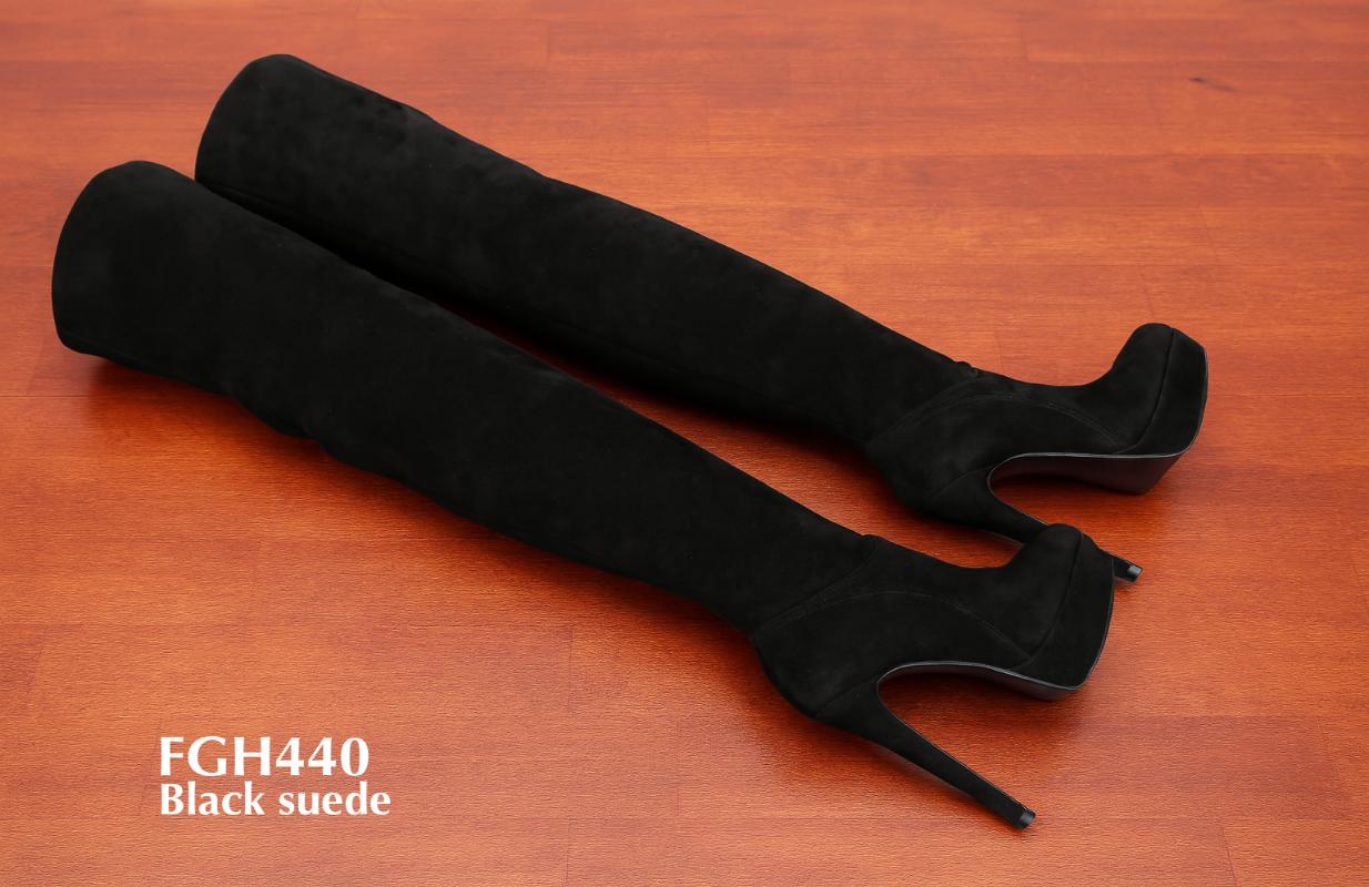 FGH440-Oberschenkelhohe Wildleder-Plateau-Stiletto-Stiefel