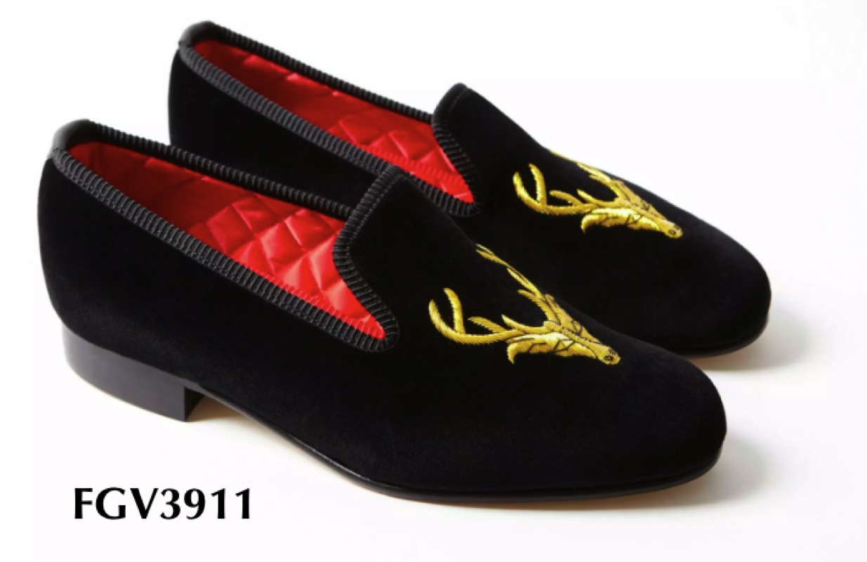 Handgefertigte goldene Hirschkopf Samt-Damen-Loafer