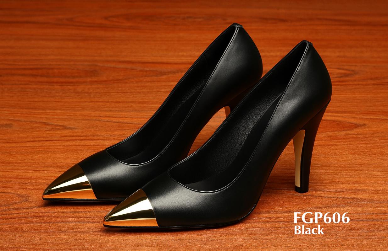 FGP600-Stiletto-Pumps mit Metallkappe und spitzer Zehenpartie