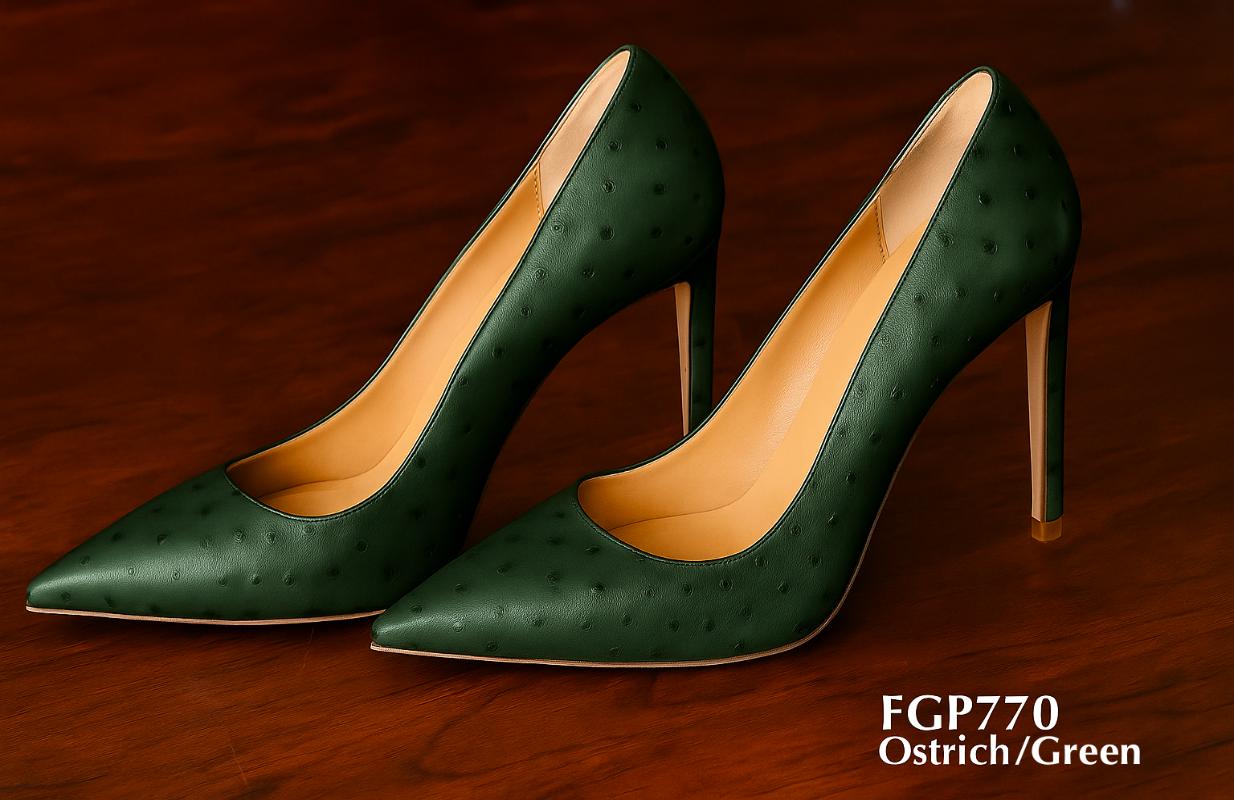fgP770-Hunter-grüne-Straußenleder-Damenschuhe
