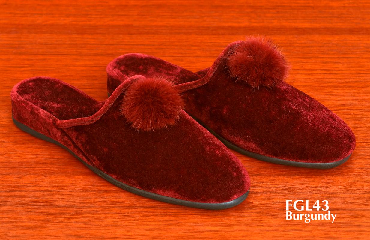 FGL43-burgunderfarbene Samt-Damen-Pantoletten-Slipper.