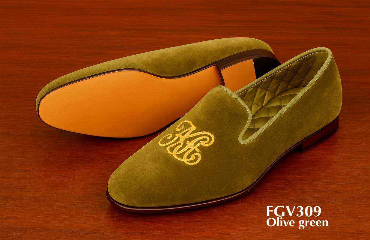 FGV309-custom-initials-velvet-slippers-Olive-Green