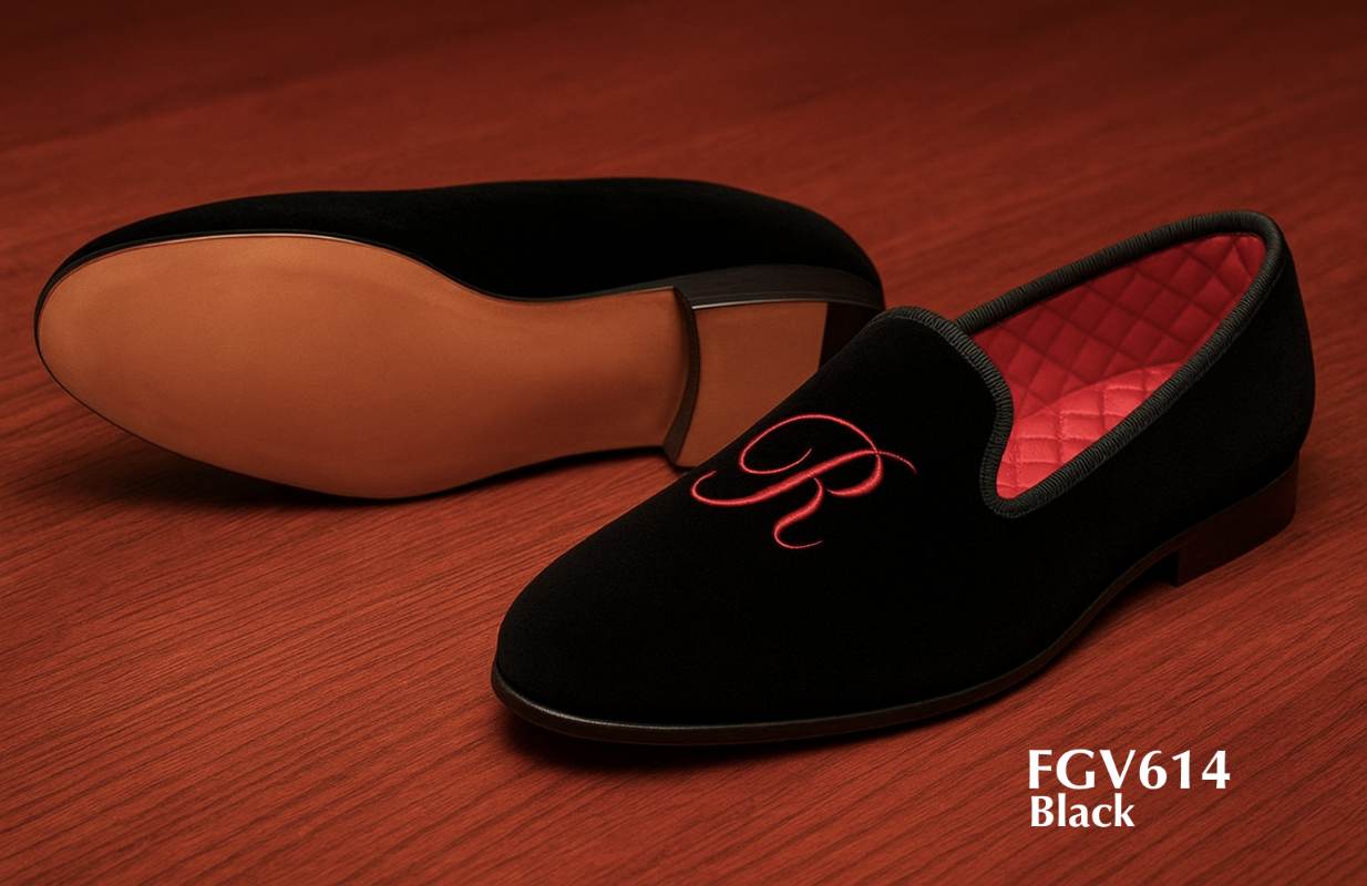 red+initials+black+velvet+slippers+FGV614