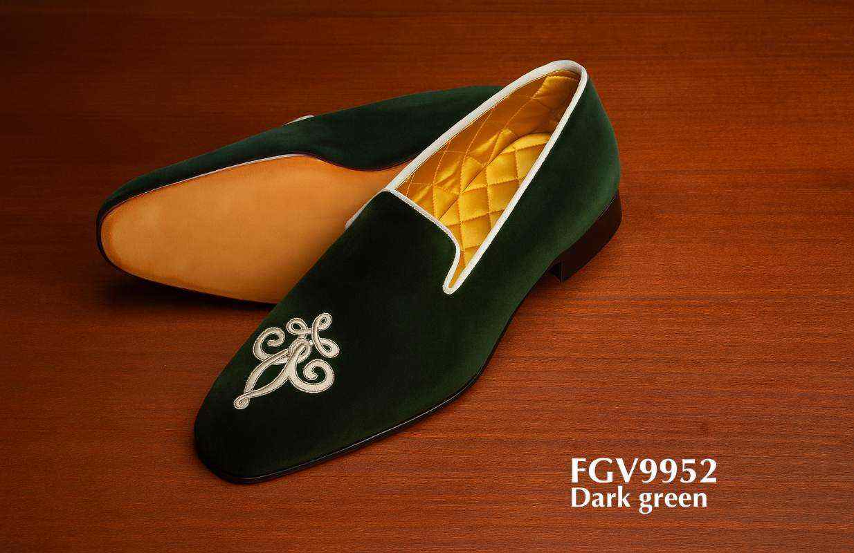 FGV9952-dark-green-monogram-velvet-slippers