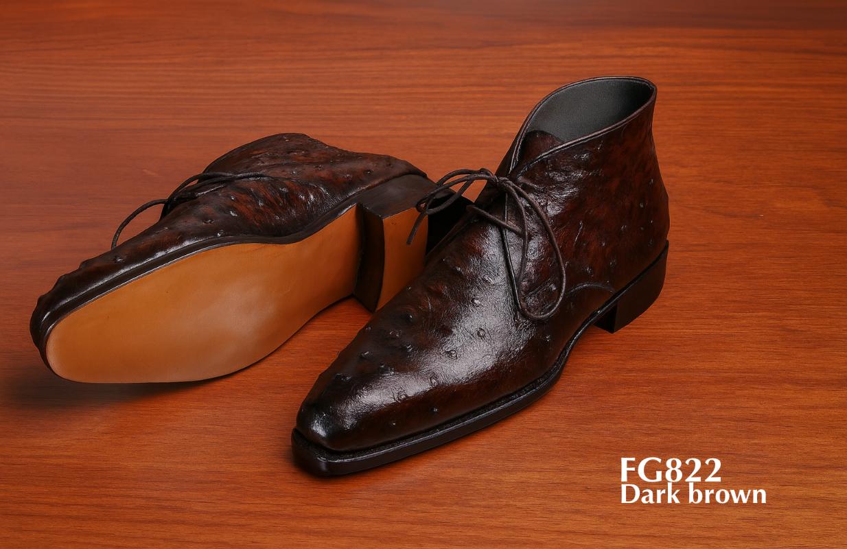 FG822-Chukka-Stiefel aus dunkelbraunem Straußenleder