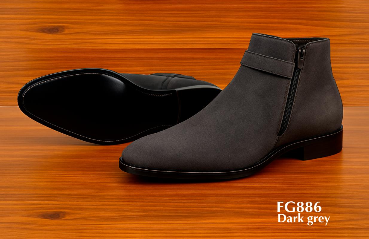 FG886-dunkelgraue-knöchelhohe-Nubukleder-Stiefel mit Reißverschluss