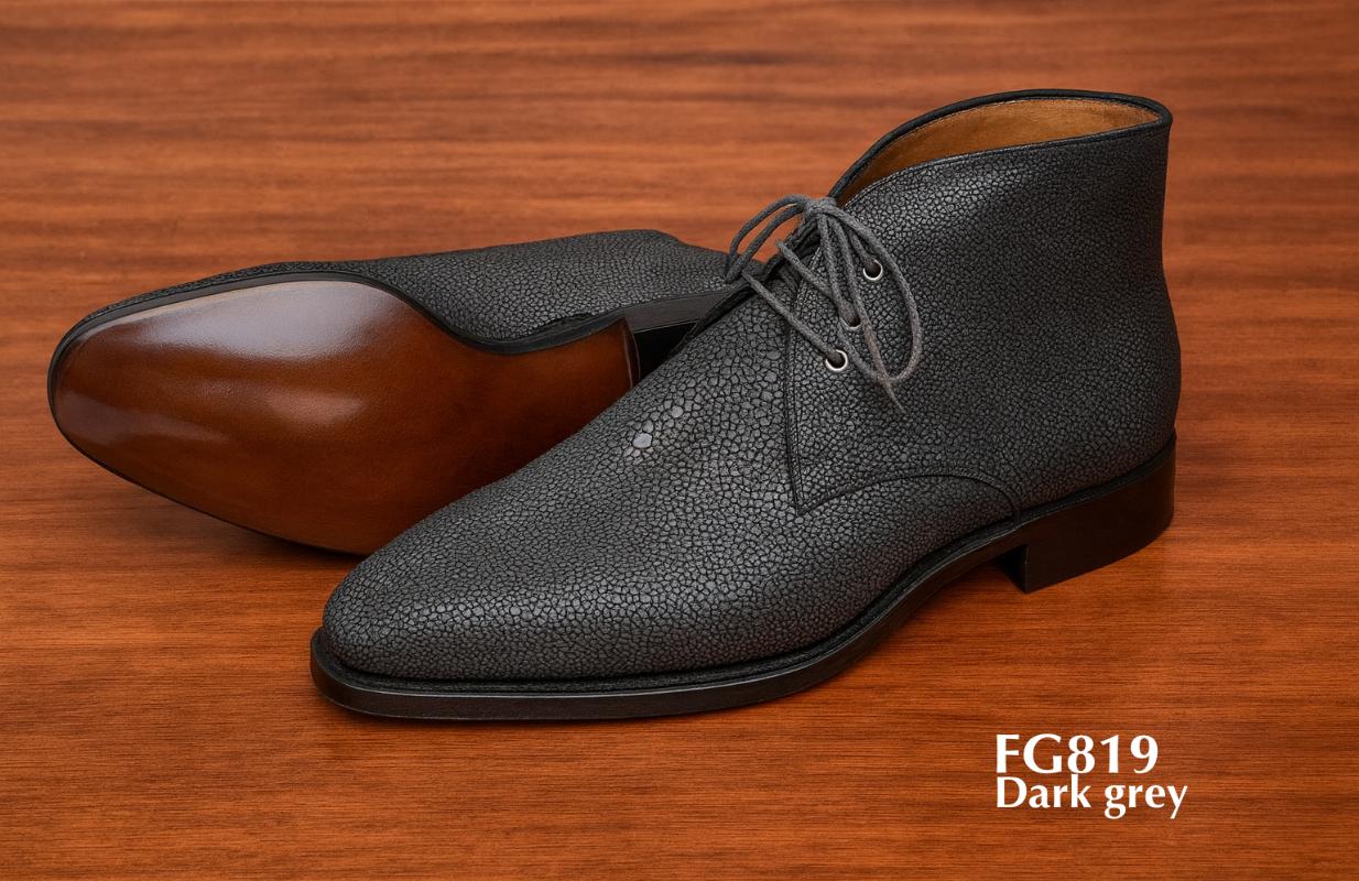 FGB19-Chukka-Stiefel aus dunkelgrauem Rochenleder