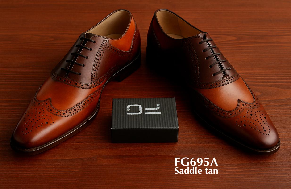 sattelbrauner antik gefertigter Brogue Lederschuh